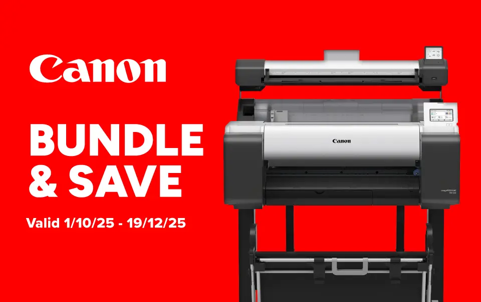 Canon imagePROGRAF TM-250 MFP printer with ink bundle promotion for large-format printing