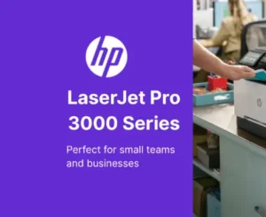 HP LaserJet Pro 3000 Series printer on an office desk – compact, professional printer designed for small teams and business use.