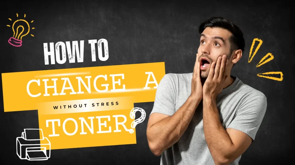 Person replacing a toner cartridge in a modern printer, showing the easy toner change process.