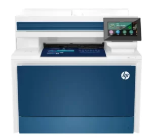 HP LaserJet Pro 4301fdw printer with paper tray and touchscreen in office environment.