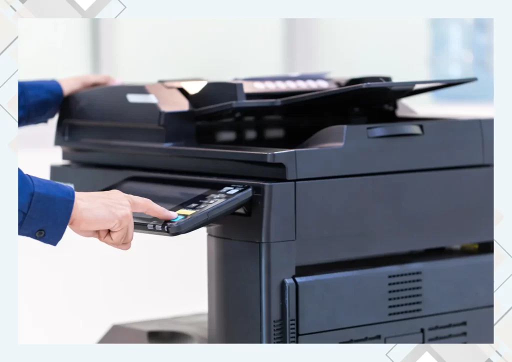 Modern office photocopier placed in a professional workplace environment