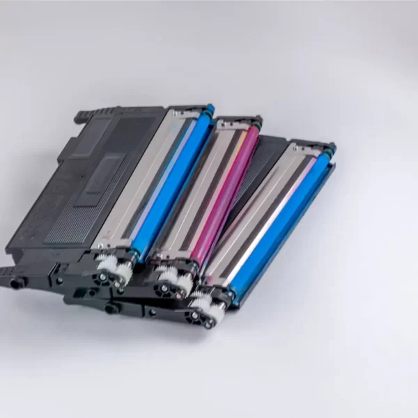 Printer toner cartridges stored in an office