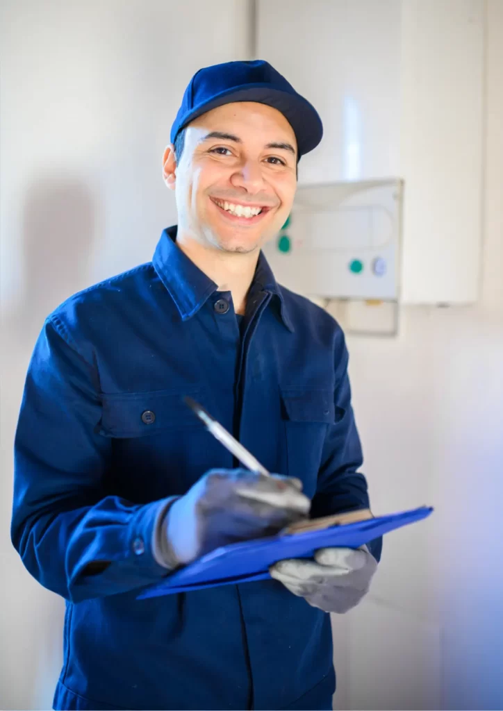 Technician performing maintenance on a business printer