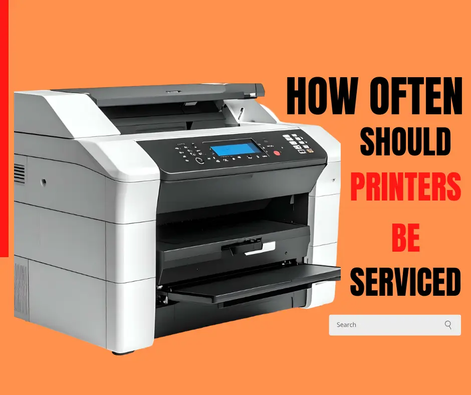 Office employee and printer technician discussing printer maintenance
