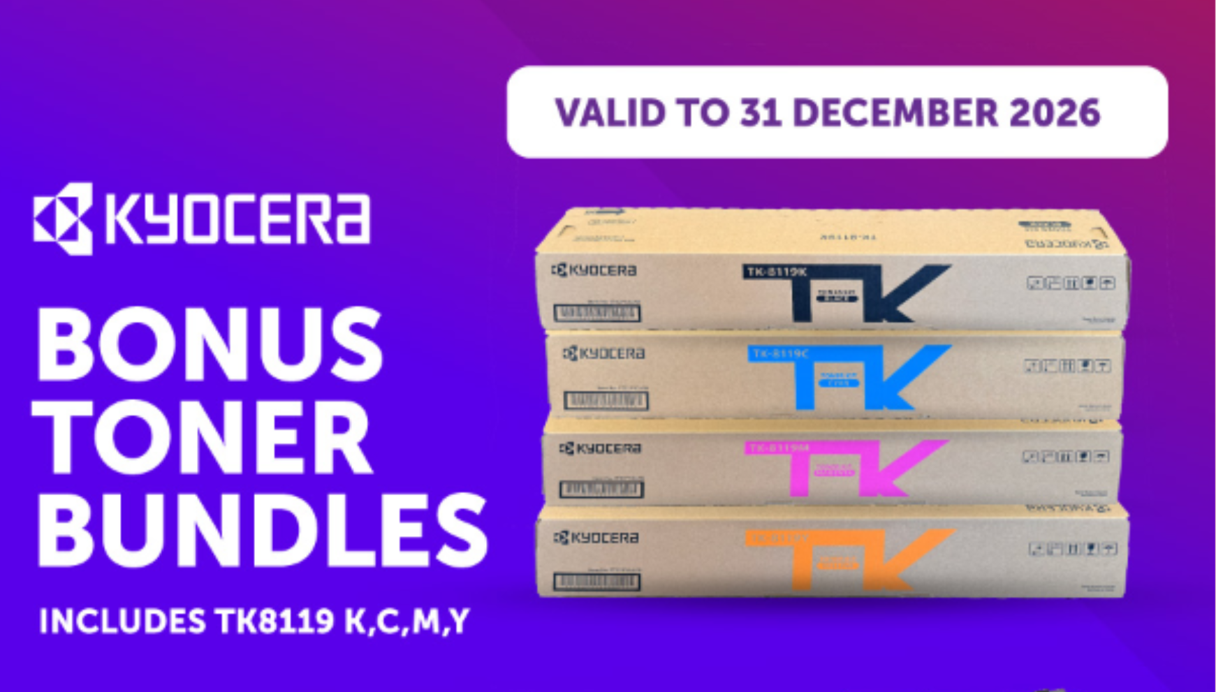 Buy Kyocera ECOSYS M8124cidn or M8130cidn and receive a bonus TK-8119 toner bundle.